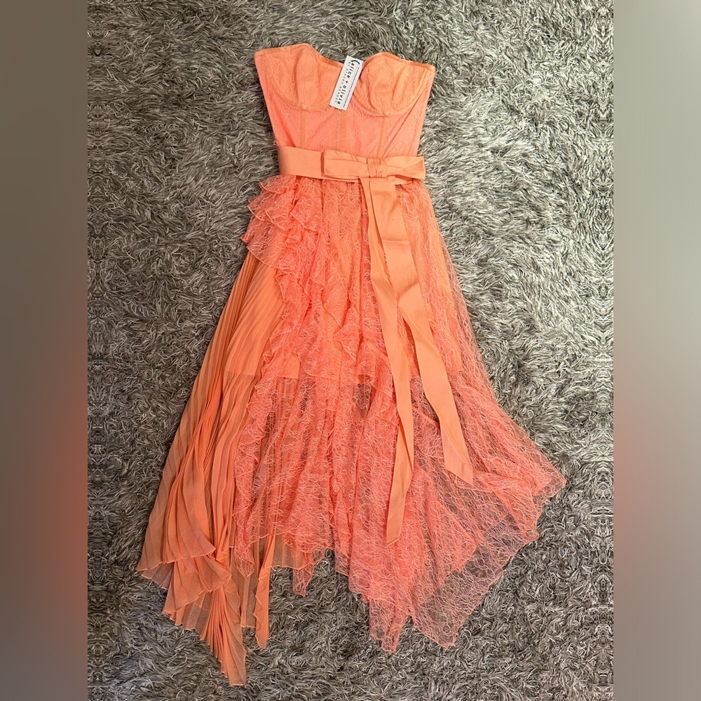 Stunning Alice + Olivia strapless Lacey/sheer dress NWT